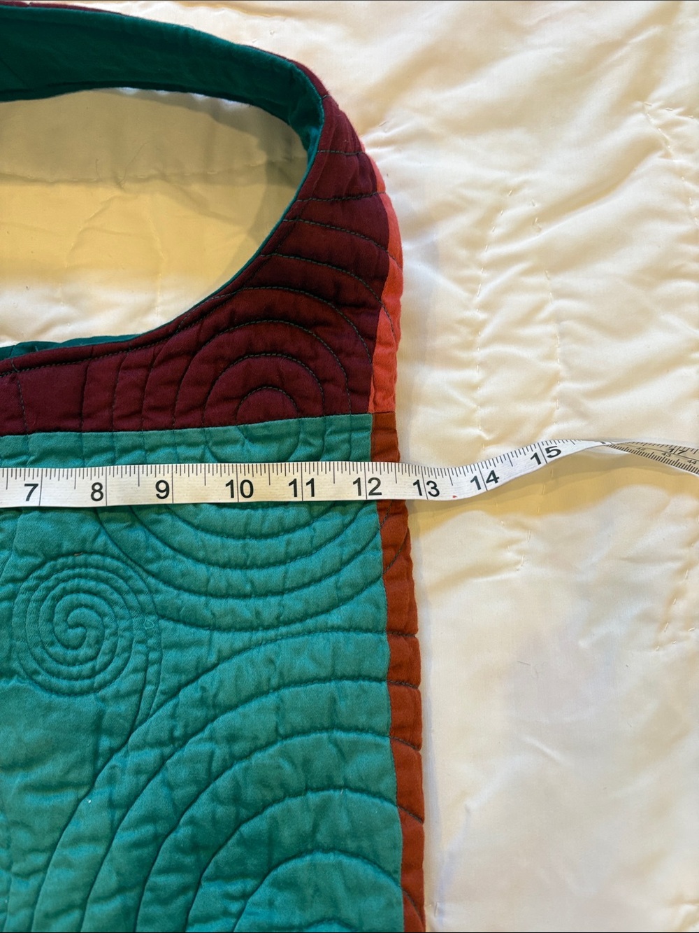 Upcycled Quilted Patchwork Shoulder Bag in Teal & Burgundy - Picture 3 of 5